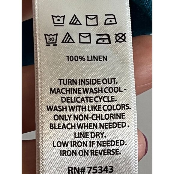 Tahari Coastal Linen Top L Blue Euro Summer Old Money Preppy Classic Relaxed 80s - Picture 10 of 11